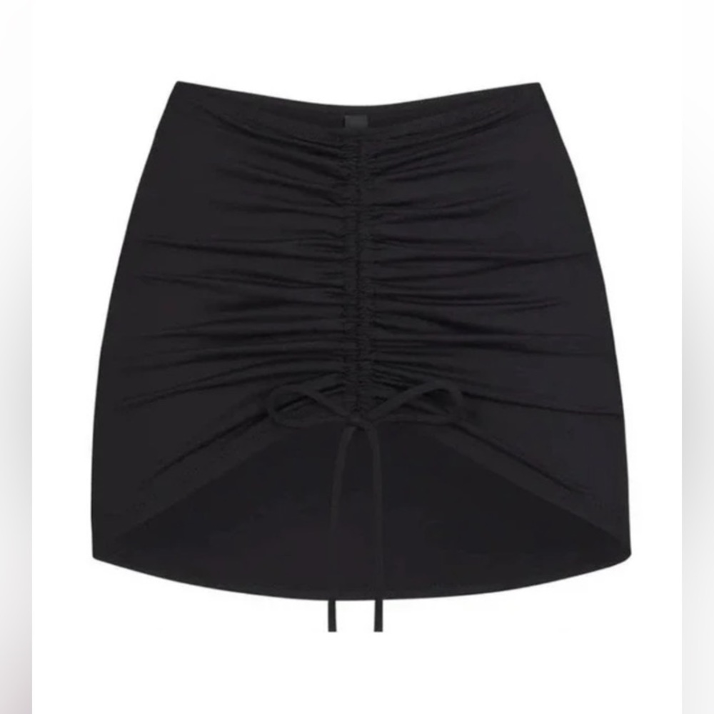 SKIMS Black Ruched Swim Coverup Skirt